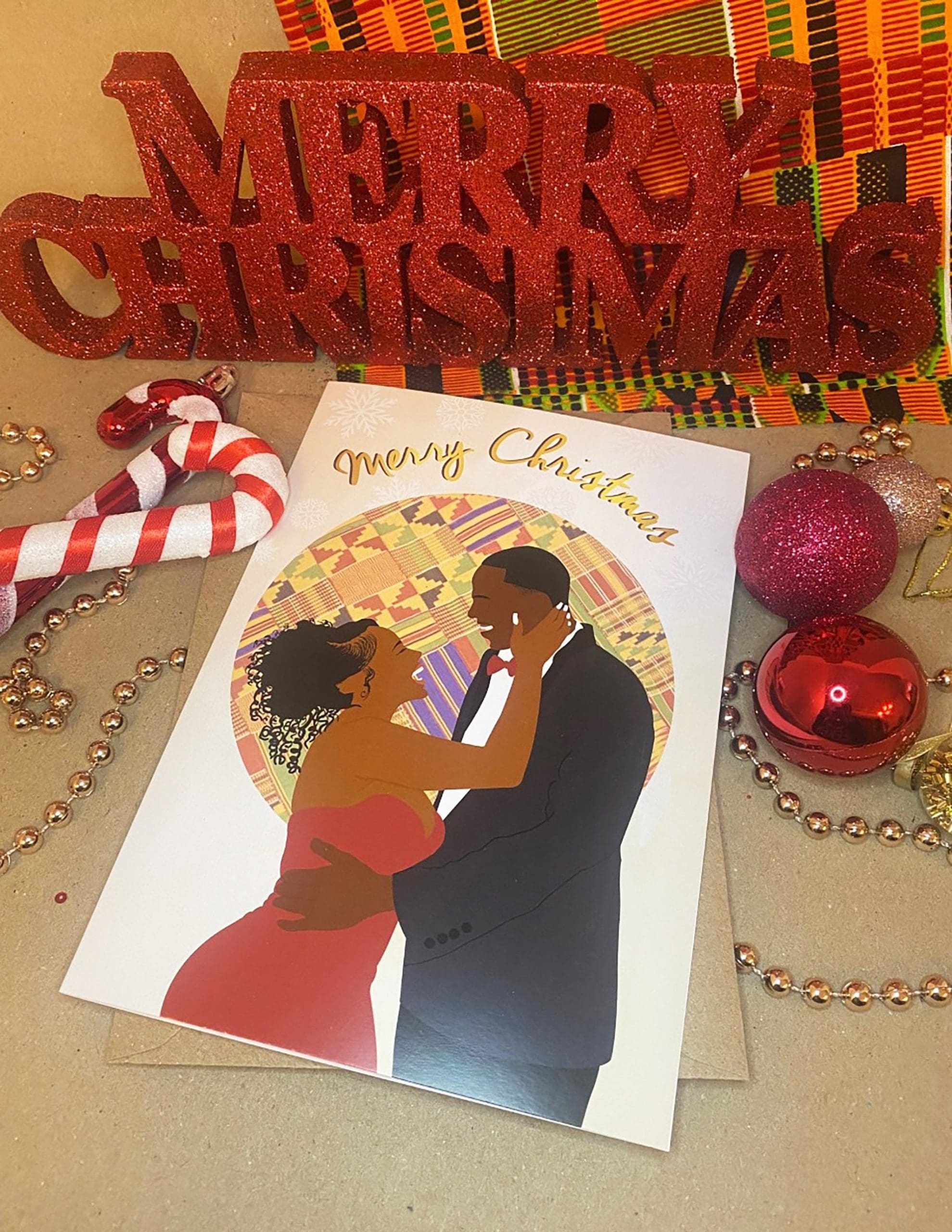 Black Couple Christmas Card - Black family