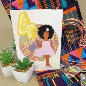 Black / Mixed Race Girl Age 4 Birthday Card