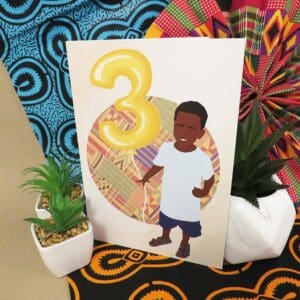 Black Boy Age 3 Birthday Card