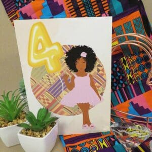 Black / Mixed Race Girl Age 4 Birthday Card