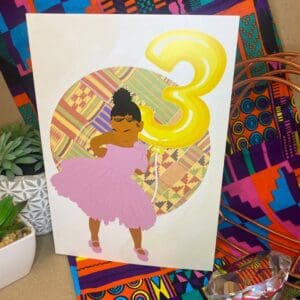 Black / Mixed Race Girl Age 3 Birthday Card