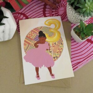 Black Girl Age 3 Birthday Card