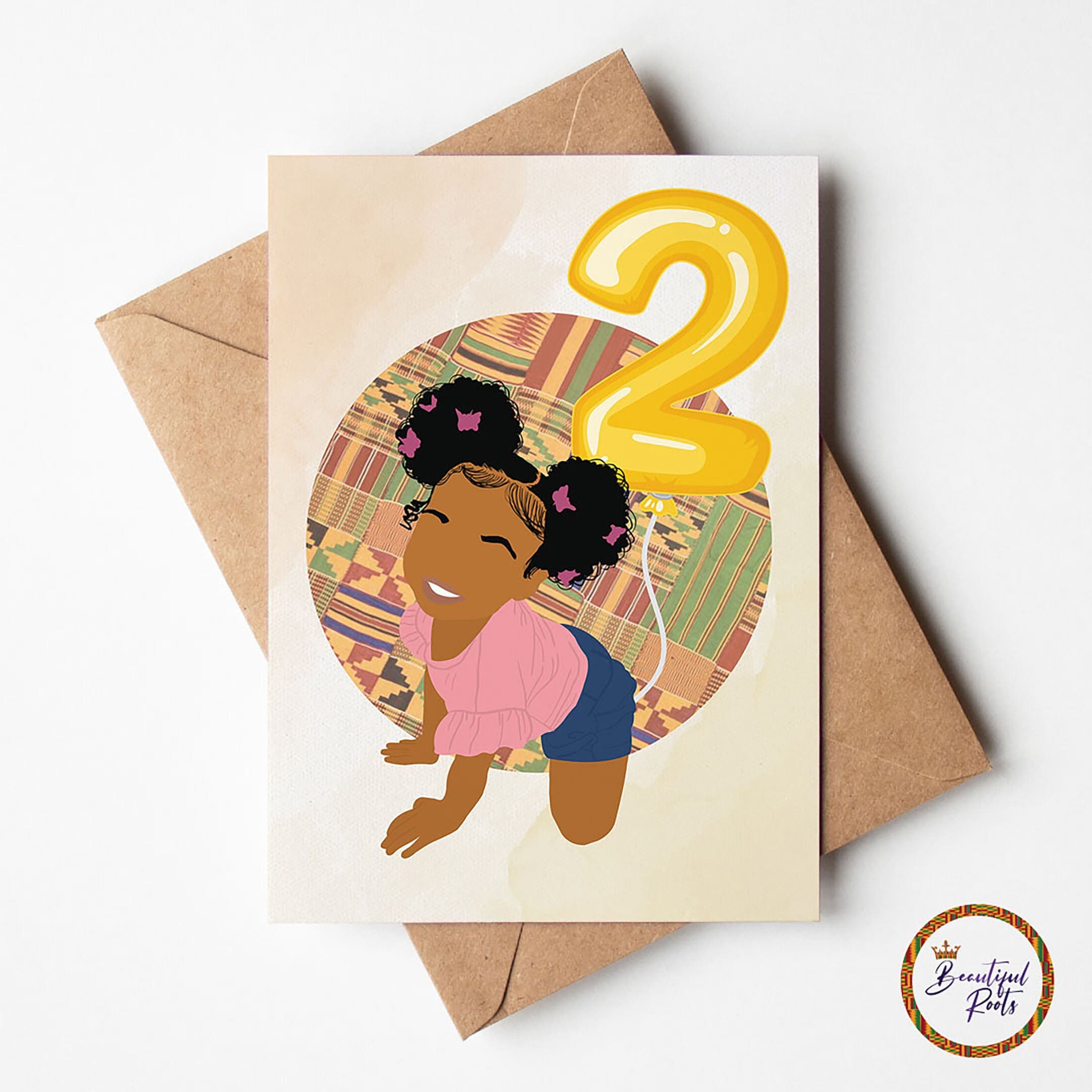 Black / Mixed Race Girl Age 2 Birthday Card