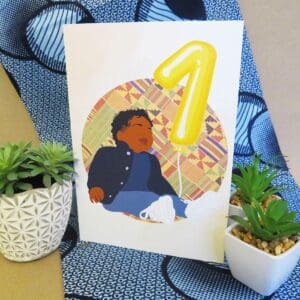 Black / Mixed Race Boy Age 1 Birthday Card