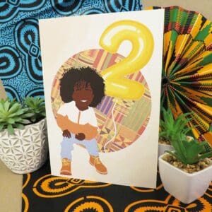 Black Boy Age 2 Birthday Card