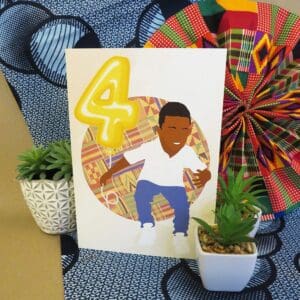 Black / Mixed Race Boy Age 4 Birthday Card