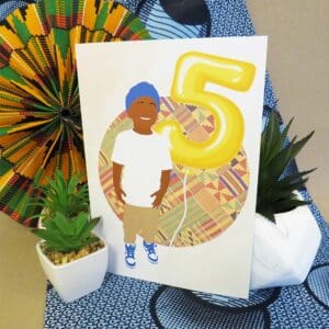 Black / Mixed Race Boy Age 5 Birthday Card
