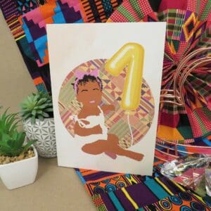 Black / Mixed Race Girl Age 1 Birthday Card