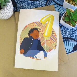 Black / Mixed Race Boy Age 1 Birthday Card