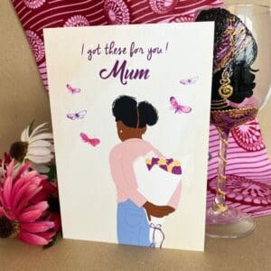 Black Mother's Day Card | Girl holding flowers