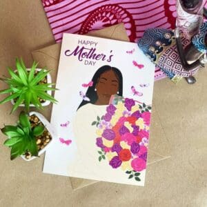 Black Mother's Day Card | Black Mother and Flowers