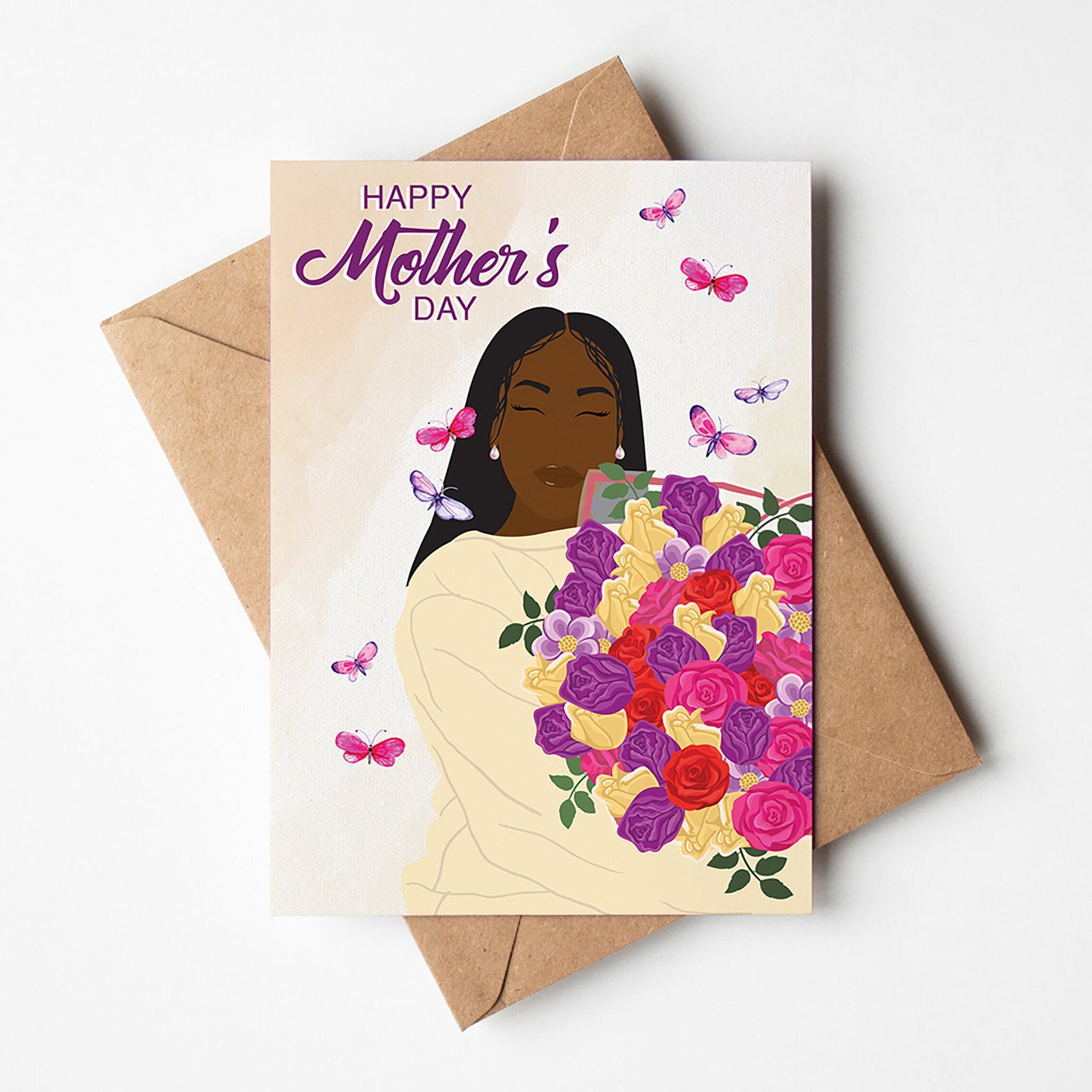 Black Mother's Day Card | Black Mother and Flowers