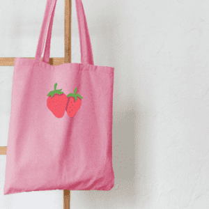 Painted Strawberry Pink Canvas Tote Strawberries Aesthetic