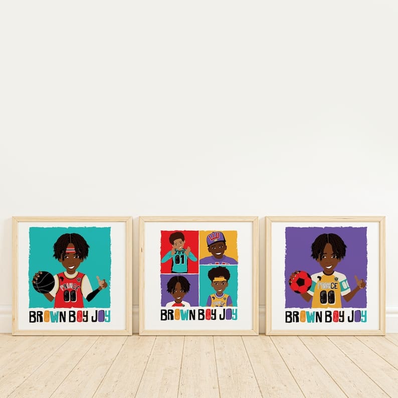 Set of 3 Black Boys' Art Prints | Fefus Designs