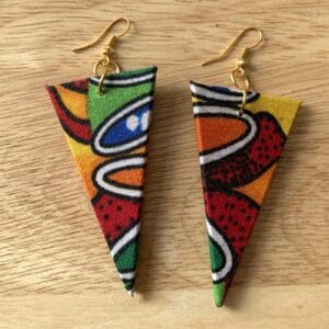 Wooden Triangle earrings in assorted African fabrics