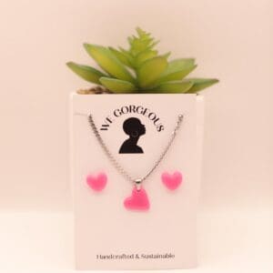 Cute Heart Earring & Necklace Upcycled Sustainable Set
