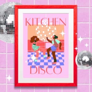 Art print kitchen disco A4 A3 colourful dancing pink