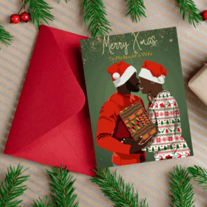 Merry Christmas Card for Couples – African Print Gift Wrap