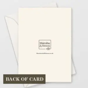 back of card with Marohu & Mimosa logo and the url marohuAndMimosa.co.uk