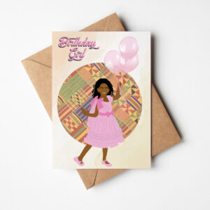 Black Girl with Balloons Birthday Card