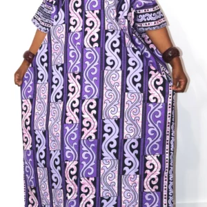 Iyoba Kaftan Elegant African Dress - Purple Patterned