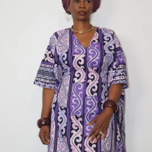 Iyoba Kaftan Elegant African Dress - Purple Patterned