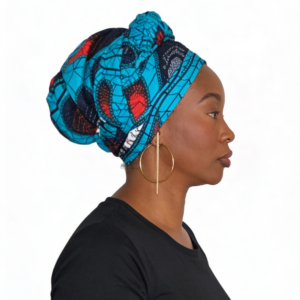 IDIA Elegant African Style Headwrap - Turquoise Blue Pattern