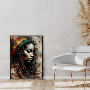 Black Woman Art Print: Rasta Knitted Hat, Reggae Wall Decor