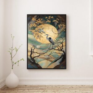 Flying Cranes Japanese Art Print Sage Green Zen Wall Art