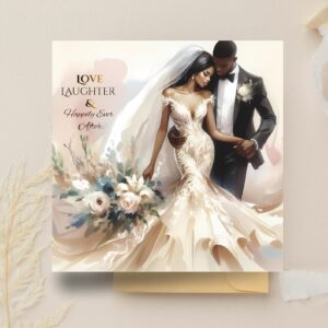 Black Couple Wedding Card: Bride & Groom Illustration, Luxury Newlywed Gift