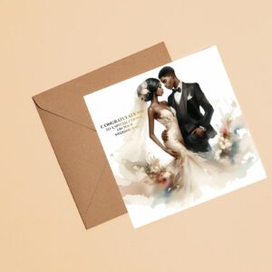 Black Couple Wedding Card: Bride & Groom Illustration, Luxury Newlywed Gift