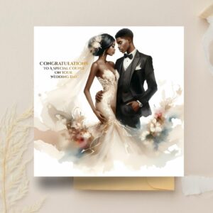 Black Couple Wedding Card: Bride & Groom Illustration, Luxury Newlywed Gift