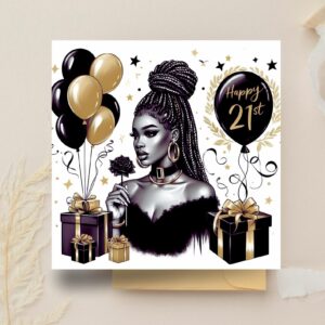 Black Girl 21st Birthday Card: Melana Blac Art, Ethnic Greeting