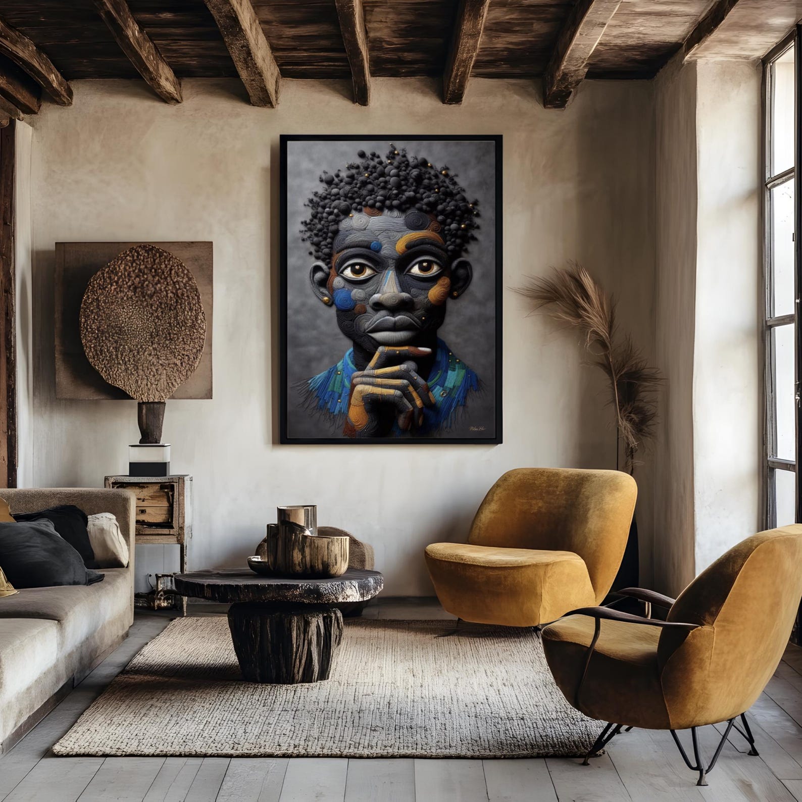 il_1588xN.7842176154_sr8x Black Man Wall Art, Abstract African Portrait,