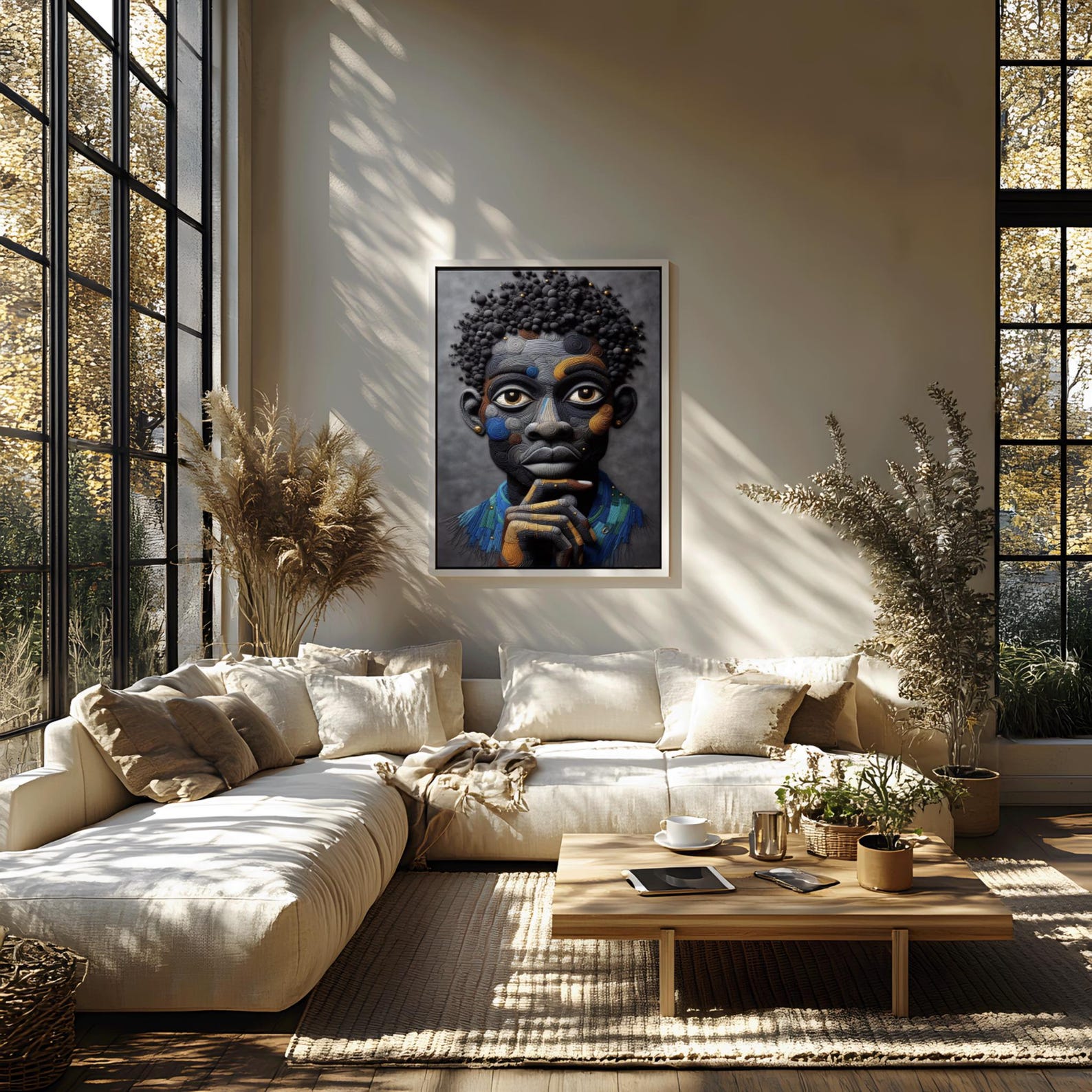 il_1588xN.7842179454_5x43 Black Man Wall Art, Abstract African Portrait,