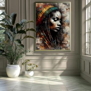 Black Woman Art Print: Rasta Knitted Hat, Reggae Wall Decor