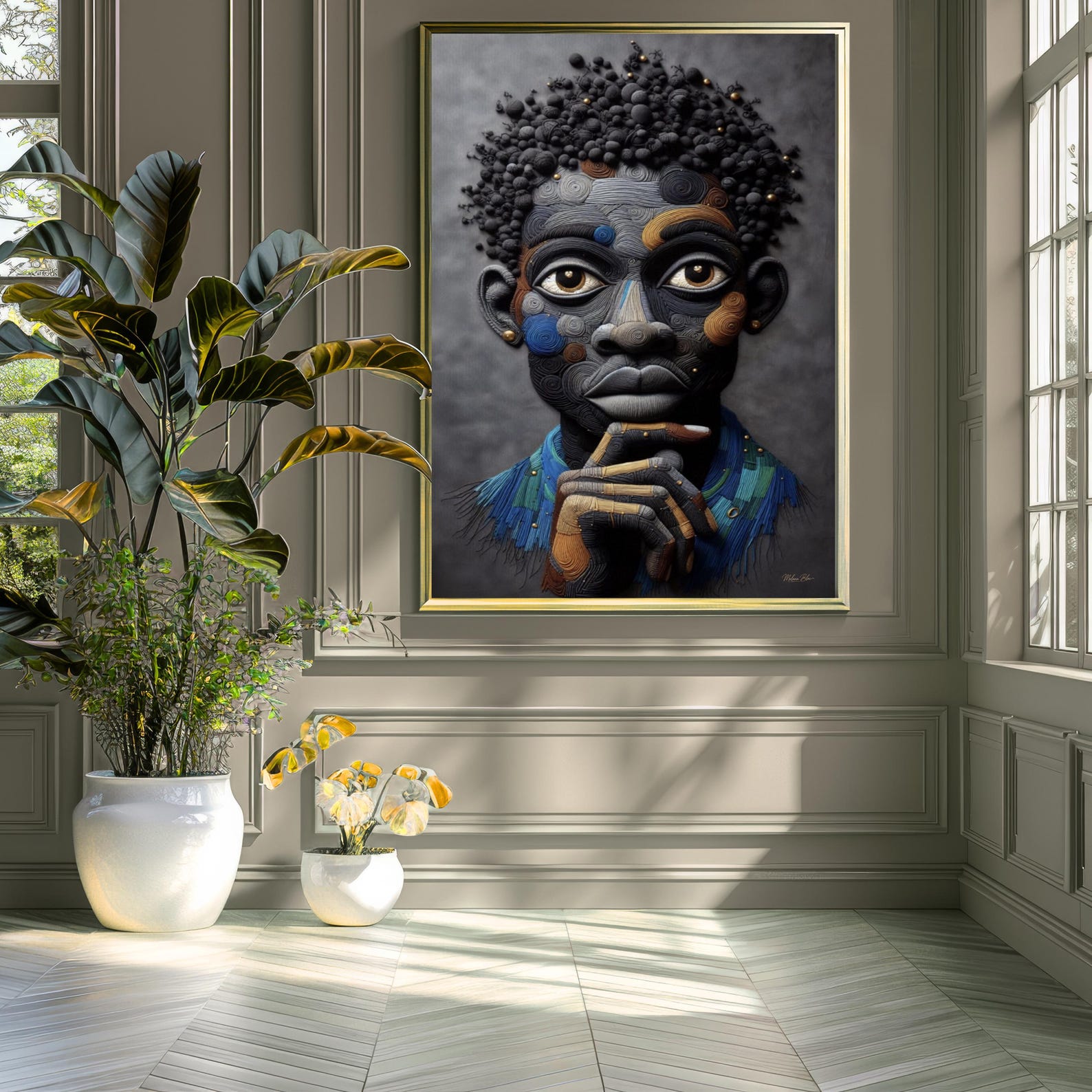 il_1588xN.7890213271_hmol Black Man Wall Art, Abstract African Portrait,
