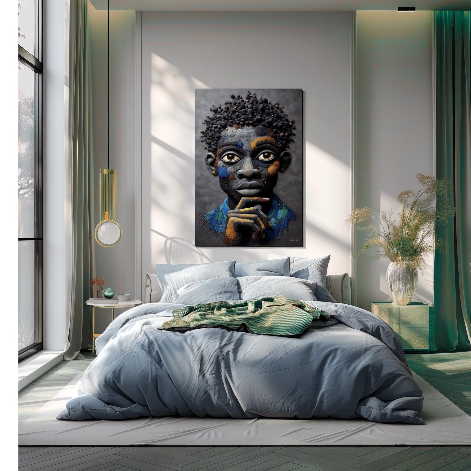 il_1588xN.7890213763_fifa Black Man Wall Art, Abstract African Portrait,