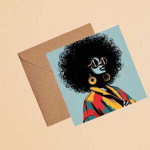 Black Woman Greeting Card: Afro Art, Ethnic Blank Card Urban Flair