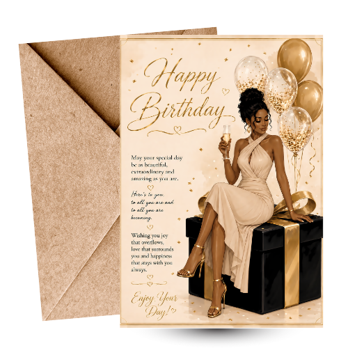 1 Black Woman Birthday Card – Elegant Melanin Queen