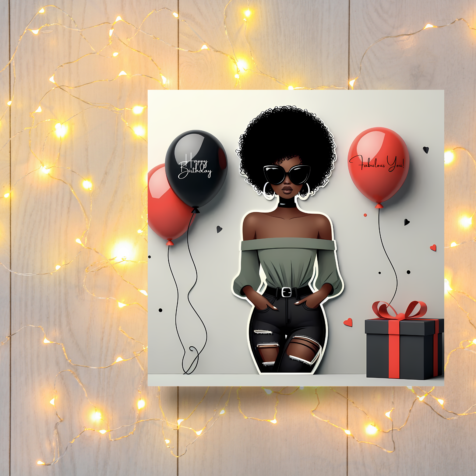 2 Black Woman Elegant Birthday Card for Her