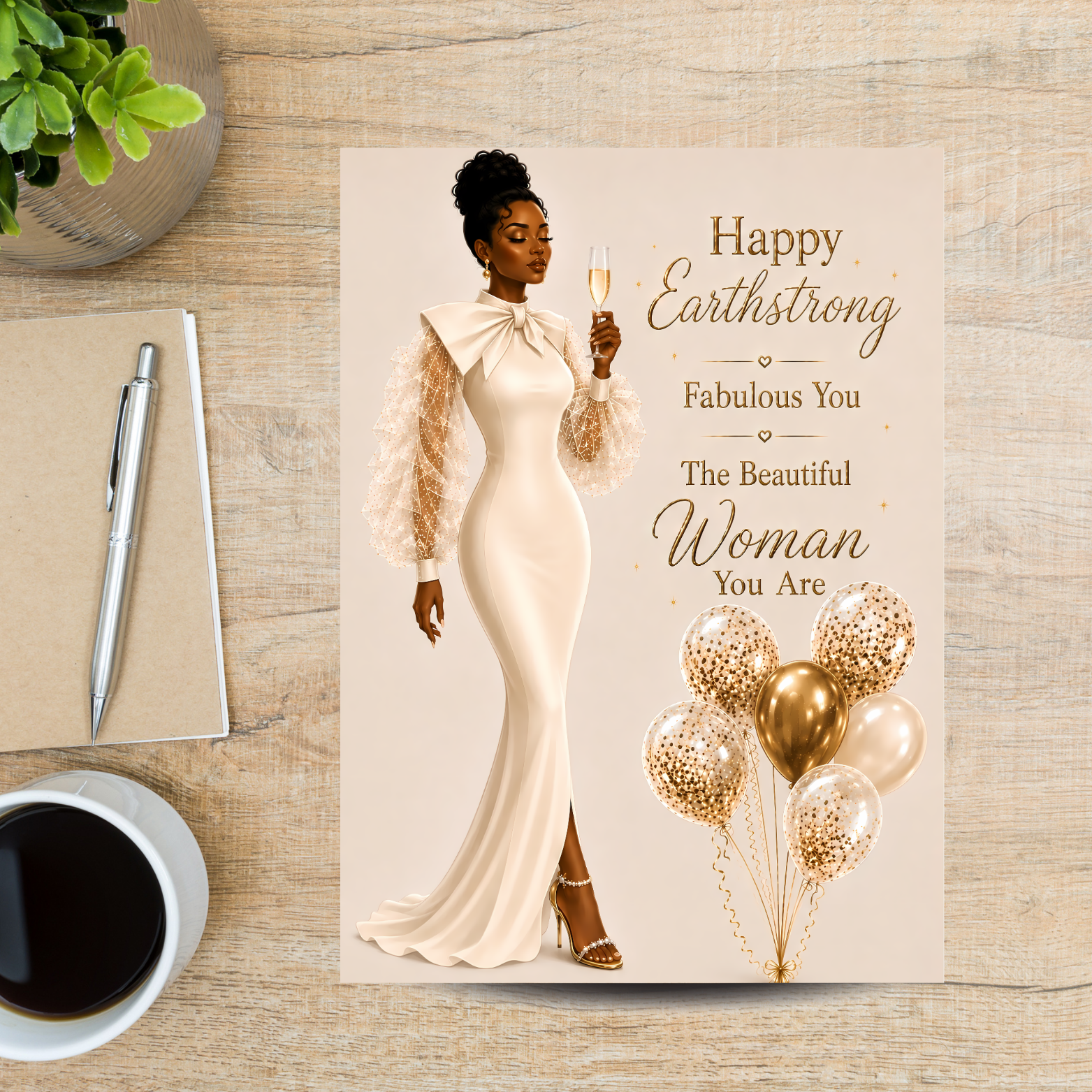 2 Happy Earthstrong Birthday Card | Elegant Black Woman