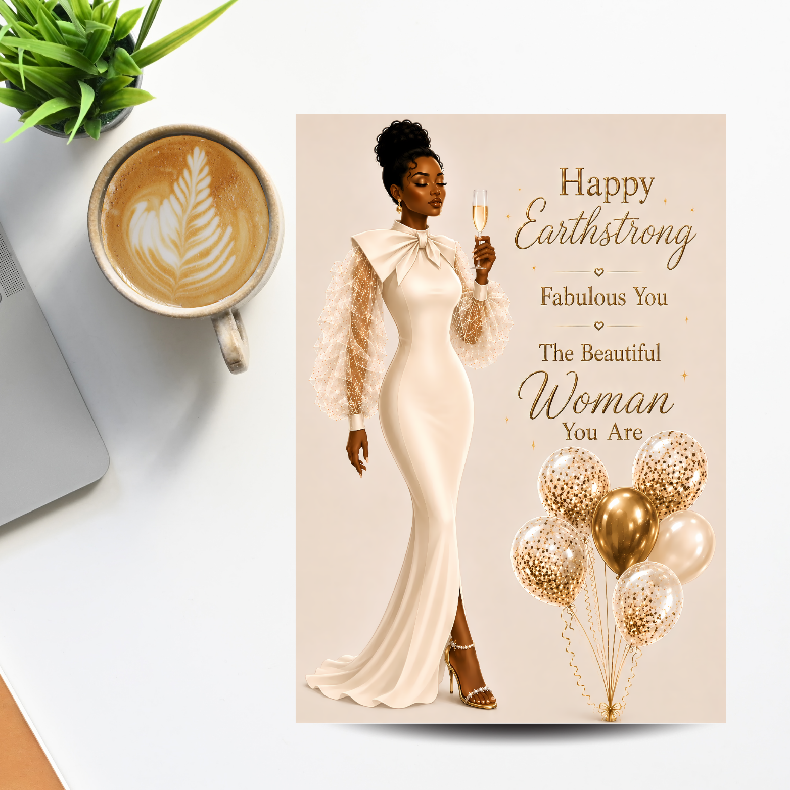 3 Happy Earthstrong Birthday Card | Elegant Black Woman