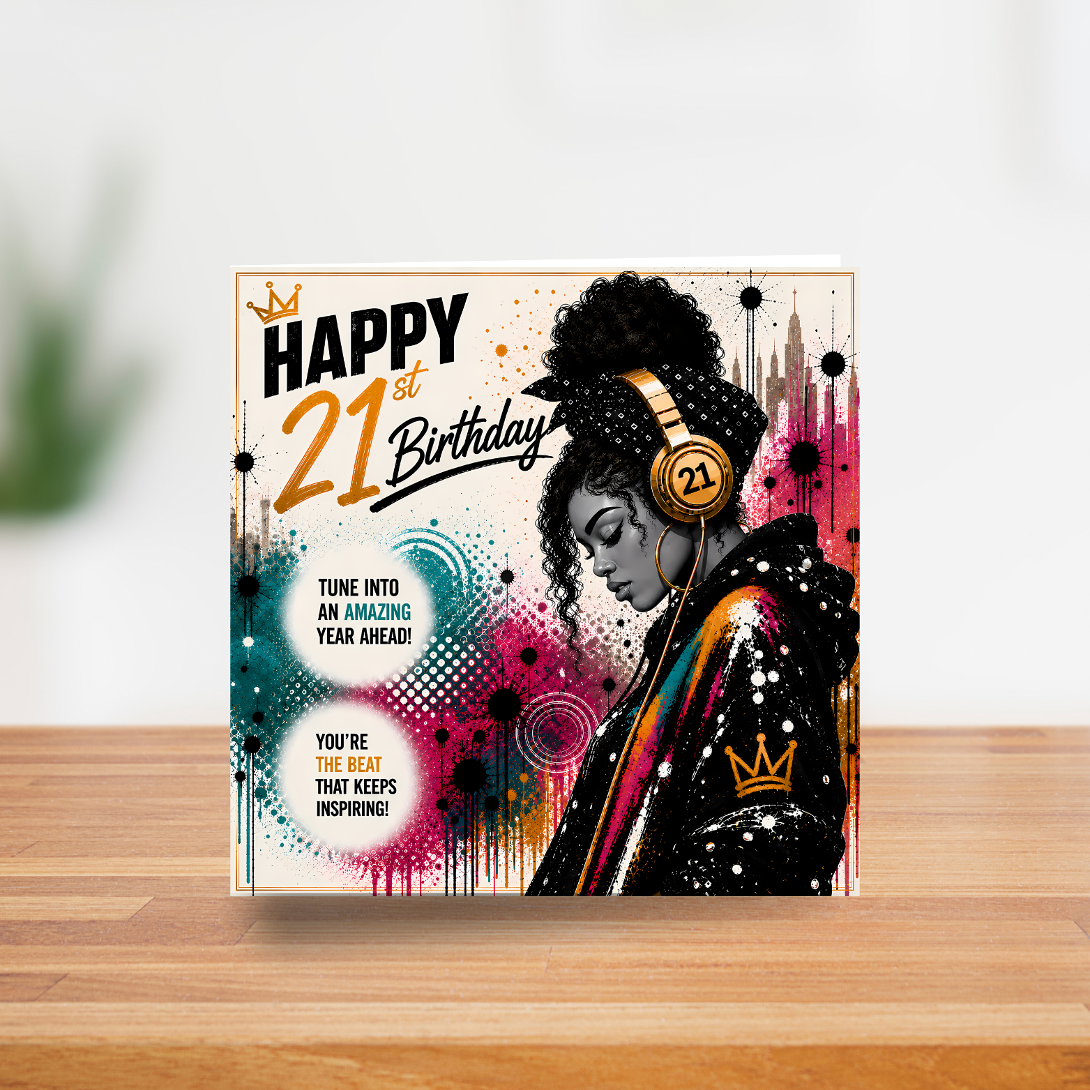3 21st Birthday Card | Urban Queen Hip Hop Art Card for Her