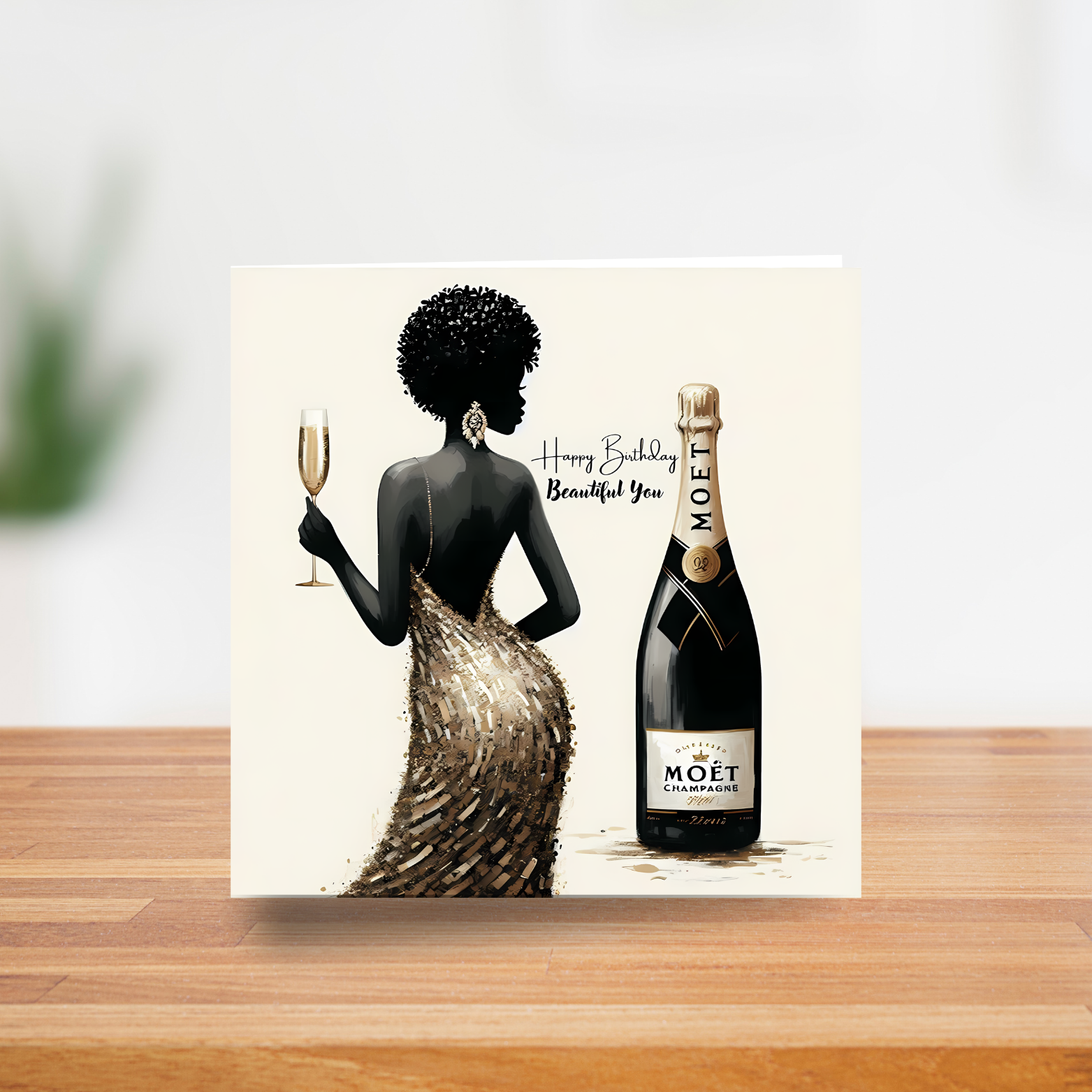 3 Luxury birthday card for her featuring elegant Black woman illustration