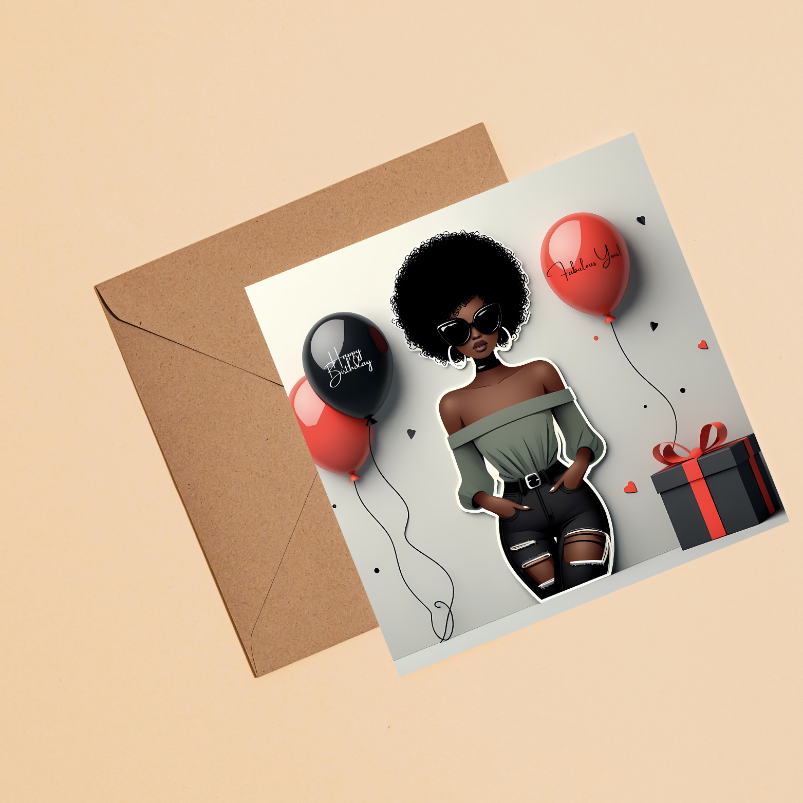 4 Black Woman Elegant Birthday Card for Her