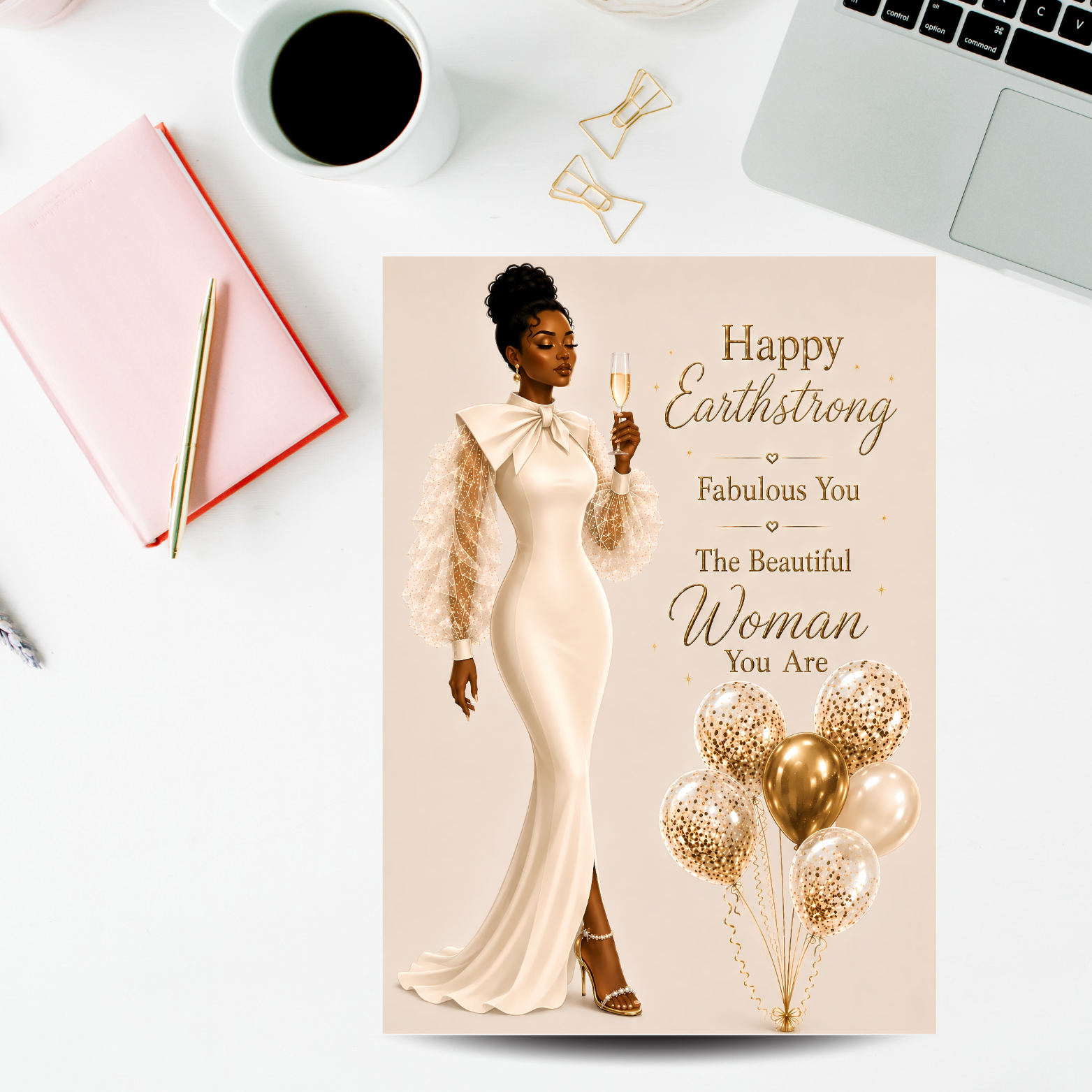 4 Happy Earthstrong Birthday Card | Elegant Black Woman