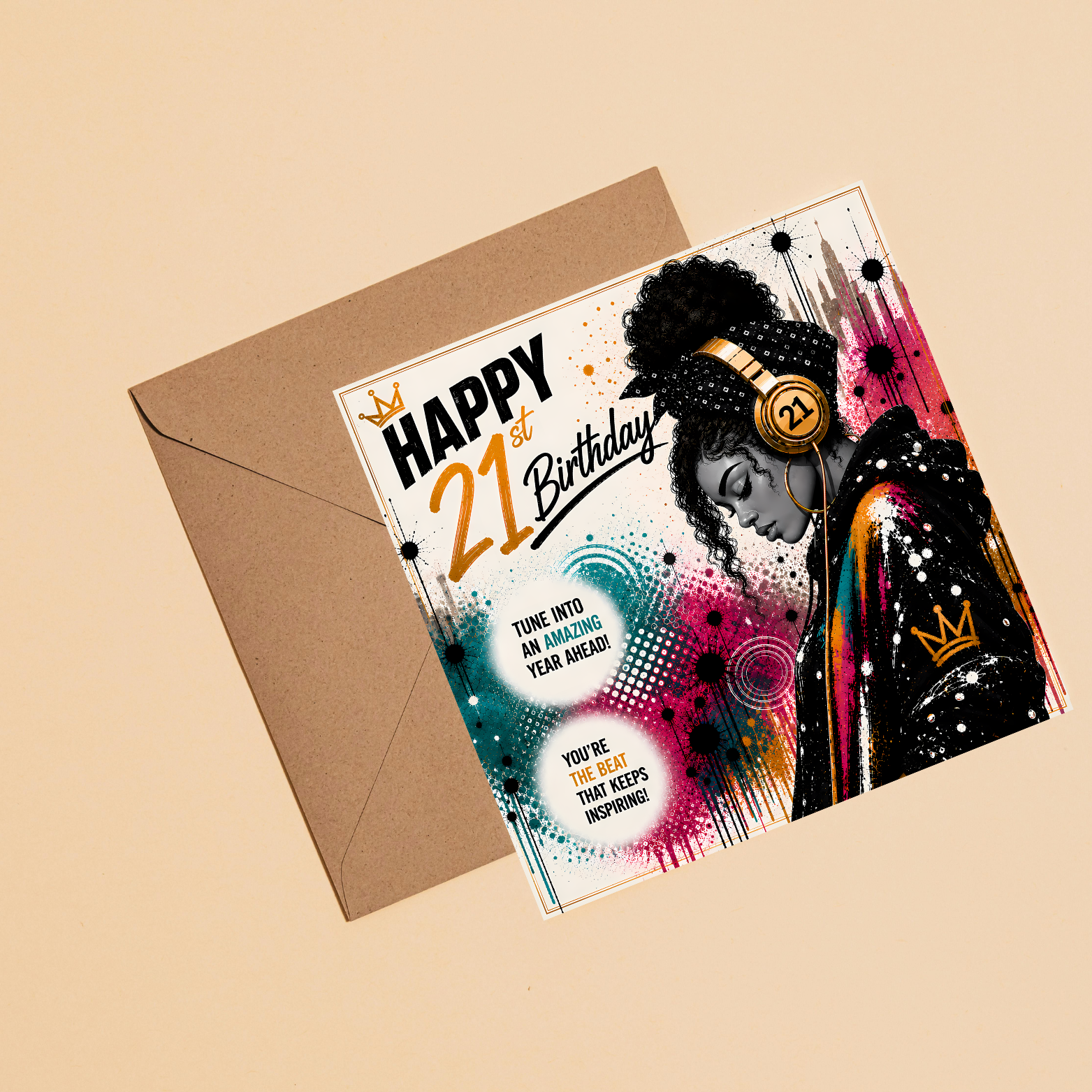 4 21st Birthday Card | Urban Queen Hip Hop Art Card for Her