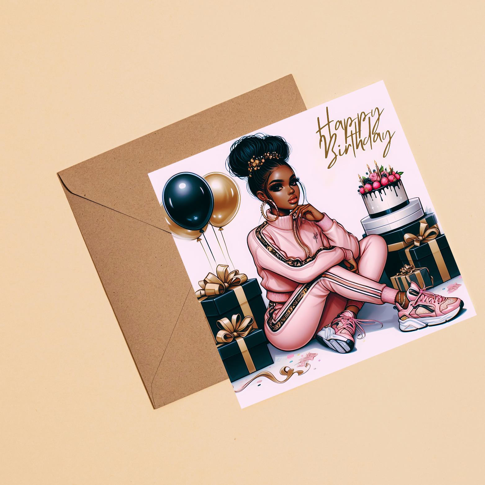 4 Black Sports Girl Birthday Card | Afrocentric Queen