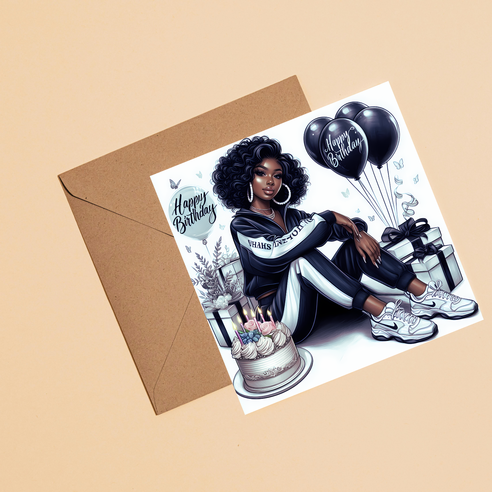 4 Black Sports Girl Birthday Card | Afrocentric Queen